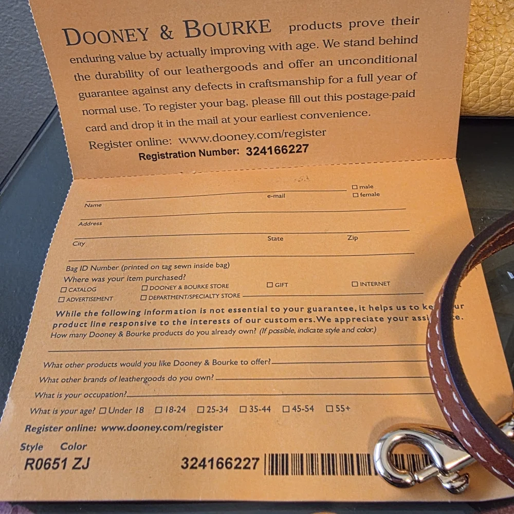Dooney & Bourke Yellow Pebble Leather Tote with Brown Trim
